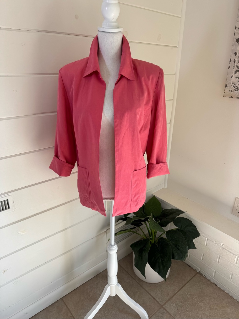 Coldwater Creek Pink Silk Linen Open Front Blazer Jacket Women’s Large